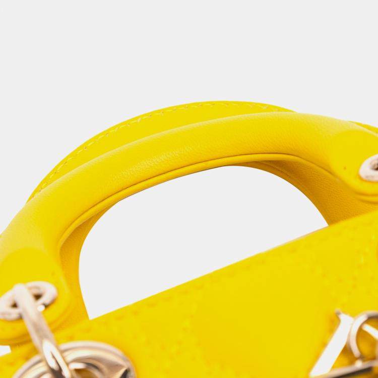 Pre Owned Dior Yellow Micro Lambskin Cannage Lady Dior