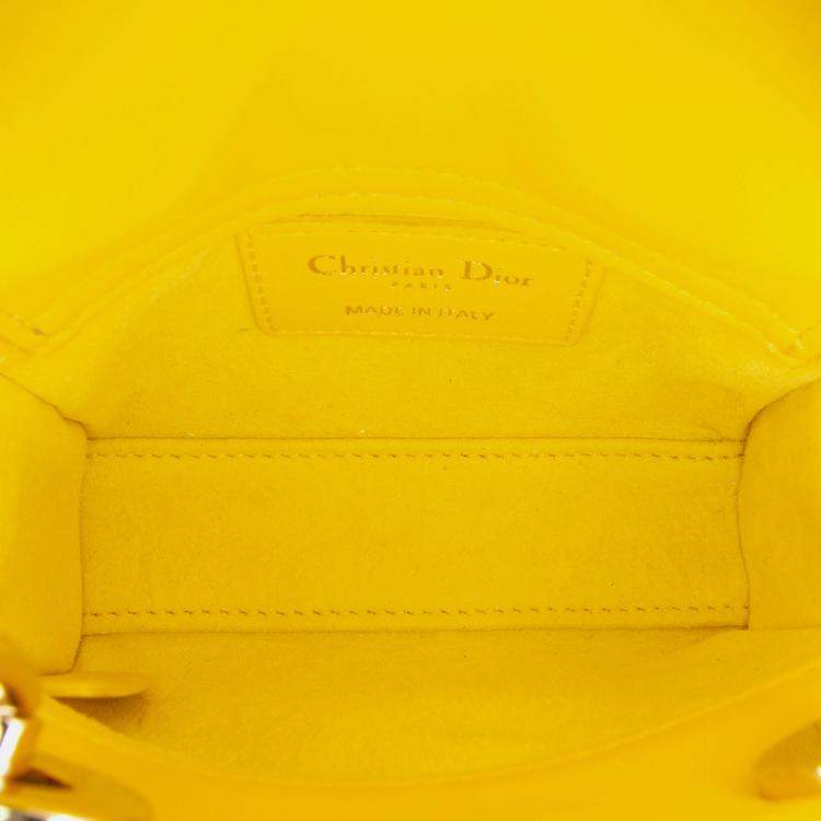 Pre Owned Dior Yellow Micro Lambskin Cannage Lady Dior