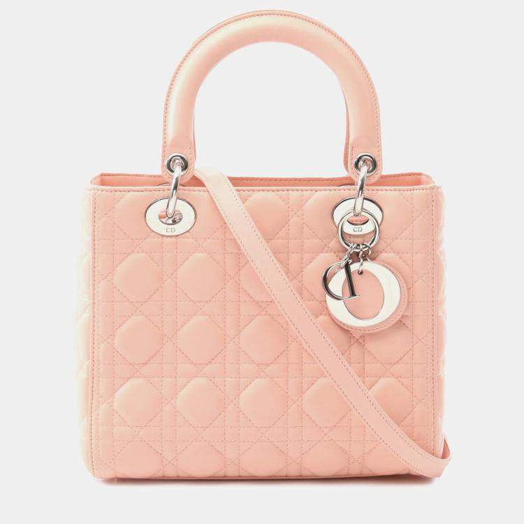 Pre Owned Dior Pink Medium Lambskin Cannage Lady Dior