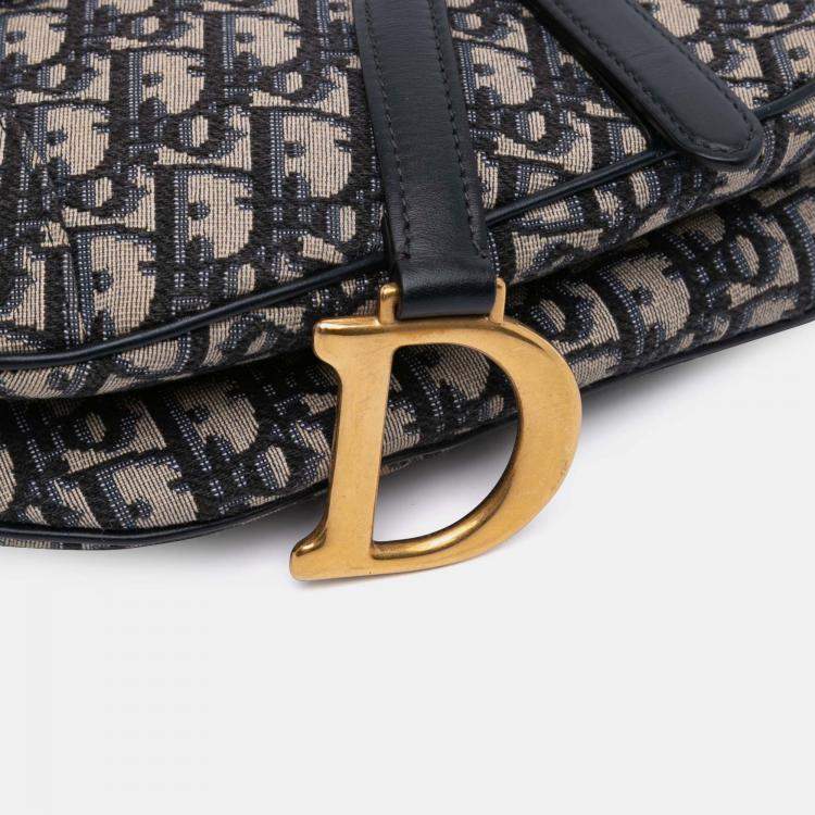 Pre Owned Dior Blue Oblique Canvas Saddle Bag