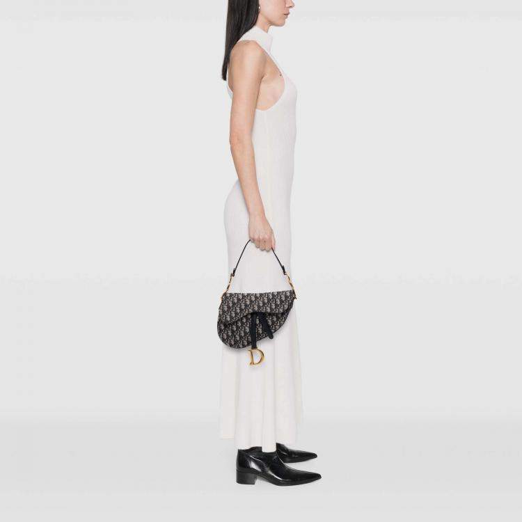 Pre Owned Dior Blue Oblique Canvas Saddle Bag