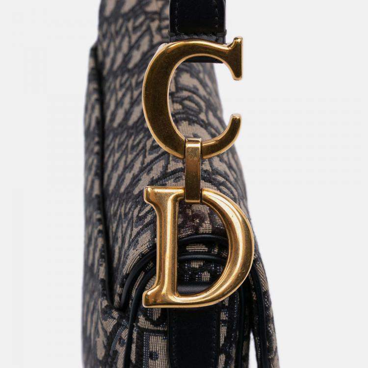 Pre Owned Dior Blue Oblique Canvas Saddle Bag