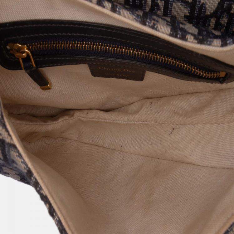 Pre Owned Dior Blue Oblique Canvas Saddle Bag