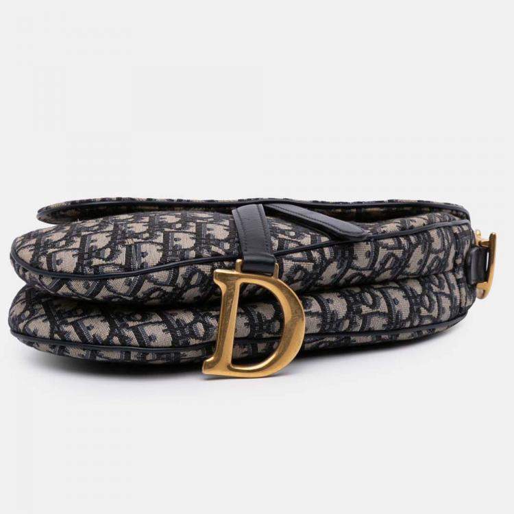 Pre Owned Dior Blue Oblique Canvas Saddle Bag