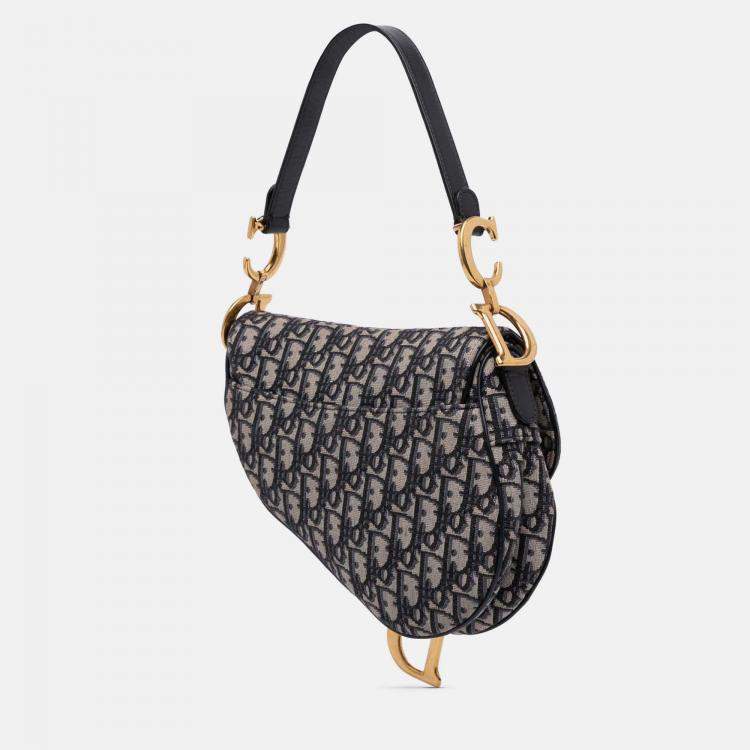 Pre Owned Dior Blue Oblique Canvas Saddle Bag
