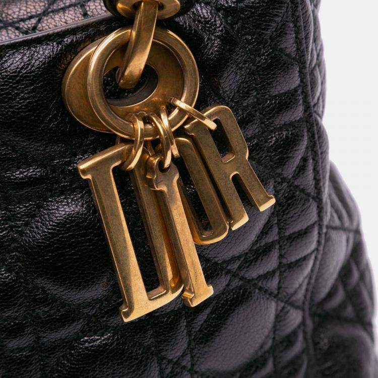 Pre Owned Dior Black Medium Grained Calfskin Cannage Supple Lady Dior