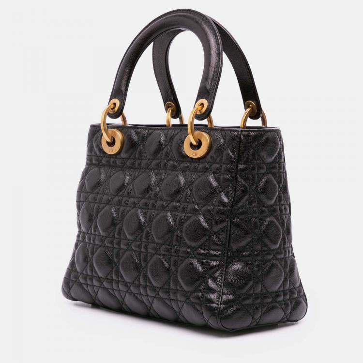 Pre Owned Dior Black Medium Grained Calfskin Cannage Supple Lady Dior