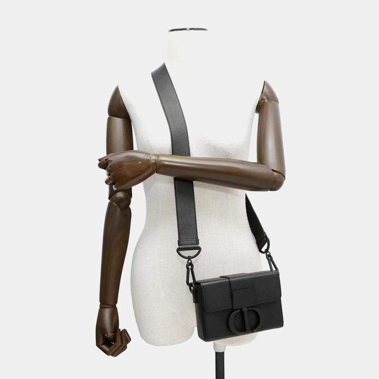 Pre Owned Dior Montaigne Black Leather Shoulder Bag