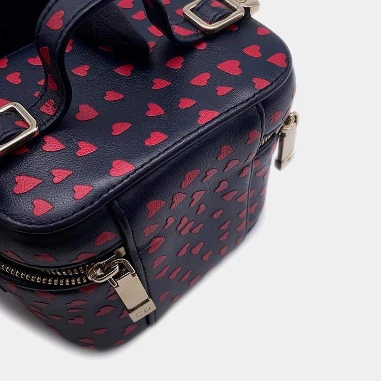 Pre Owned Dior Heart Navy Red Leather Shoulder Vanity Pouch