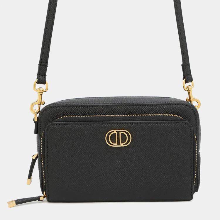 Pre Owned Dior Karo Double Pouch Black Leather Shoulder Bag