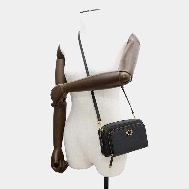 Pre Owned Dior Karo Double Pouch Black Leather Shoulder Bag