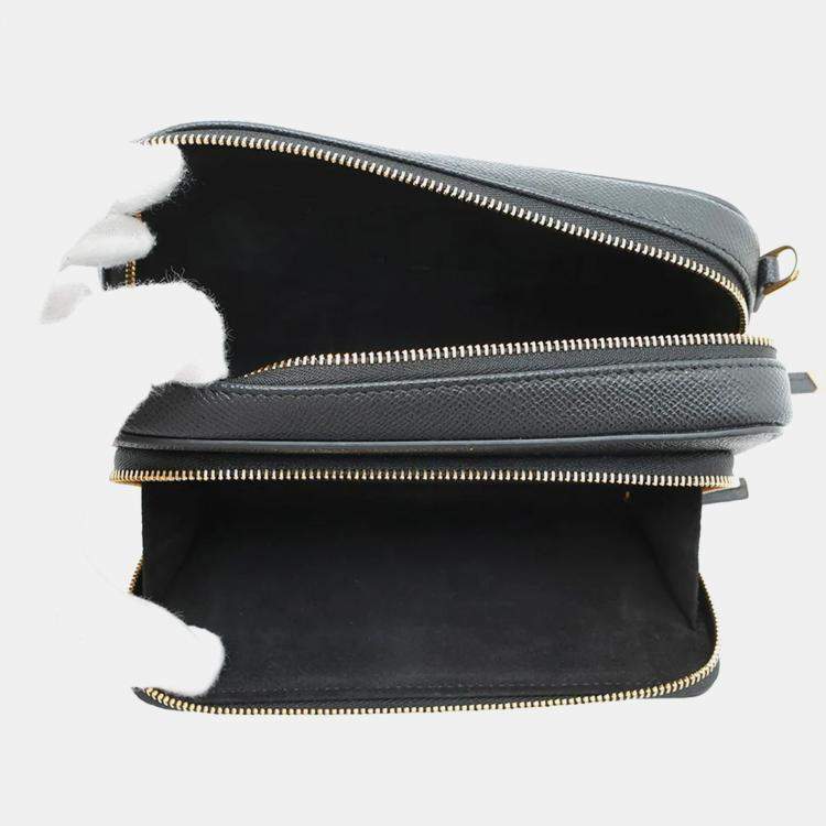 Pre Owned Dior Karo Double Pouch Black Leather Shoulder Bag