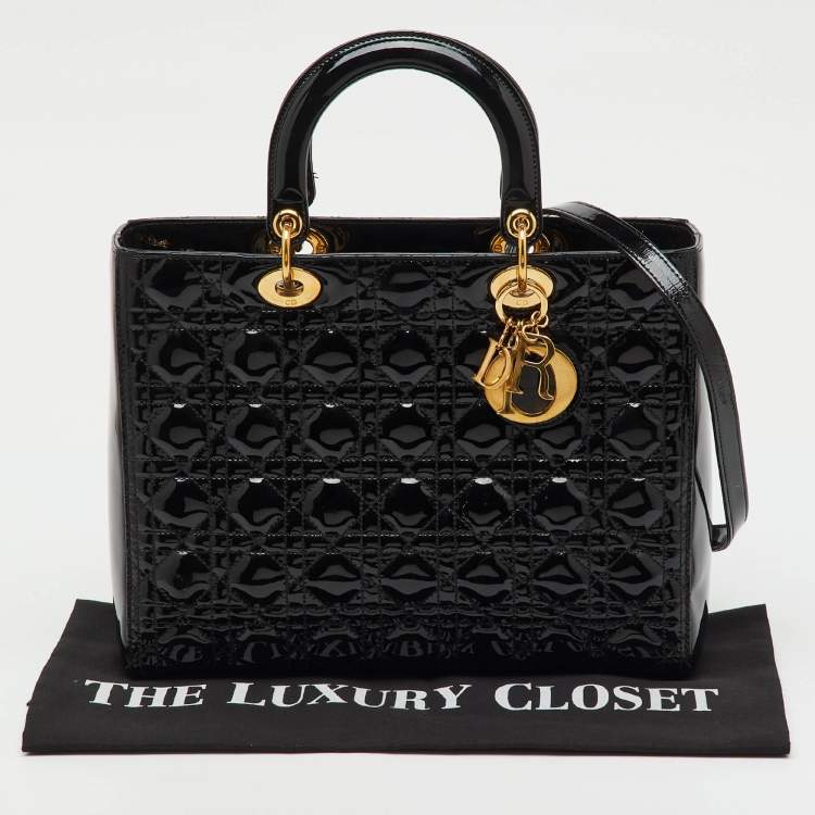 Pre Owned Dior Black Cannage Patent Leather Large Lady Dior Tote