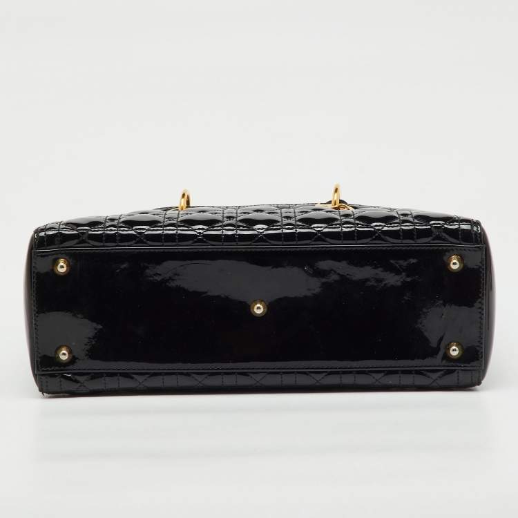 Pre Owned Dior Black Cannage Patent Leather Large Lady Dior Tote