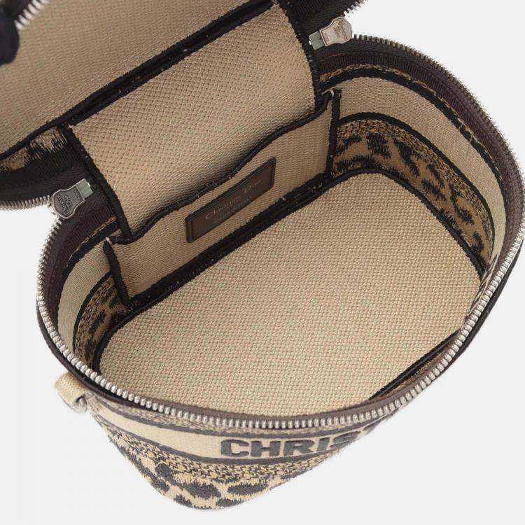 Pre Owned Dior Brown Mizza Small Embroidered Canvas Diortravel Leopard Vanity Case