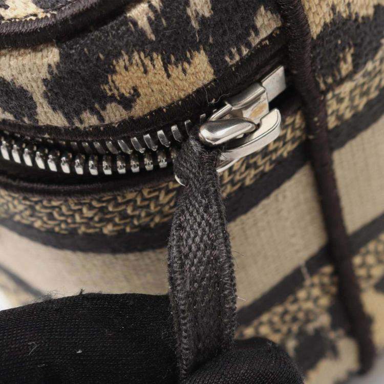 Pre Owned Dior Brown Mizza Small Embroidered Canvas Diortravel Leopard Vanity Case