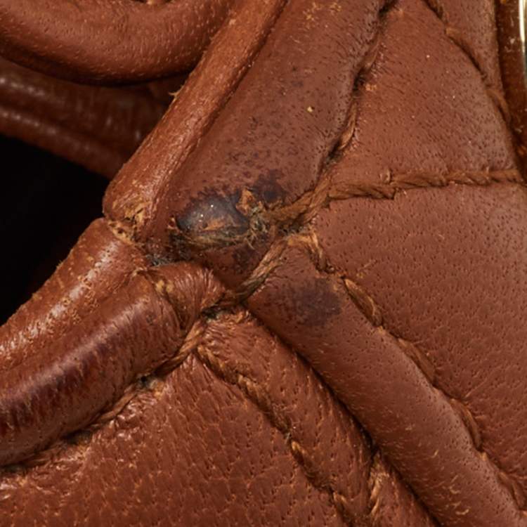 Pre Owned Dior Brown Cannage Leather Mini Lady Dior Tote