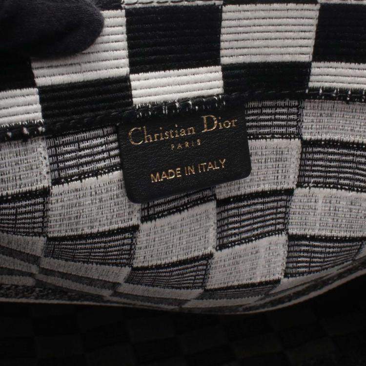 Pre Owned Dior Black White Large Embroidered Canvas Checkered Book Tote