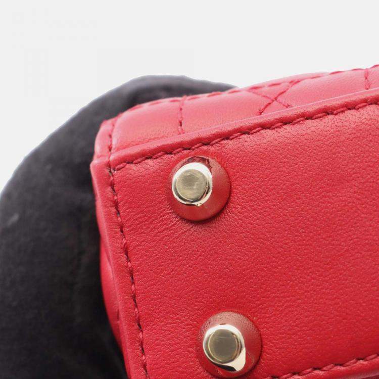 Pre Owned Dior Red Micro Lambskin Cannage Lady Dior