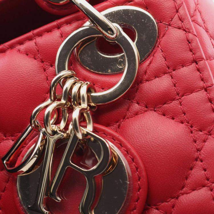 Pre Owned Dior Red Micro Lambskin Cannage Lady Dior