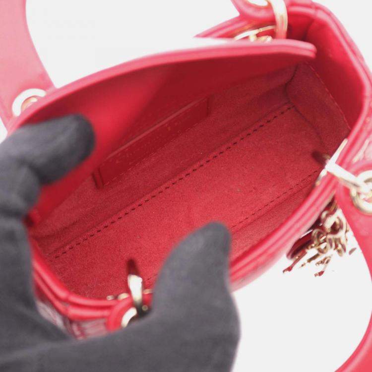 Pre Owned Dior Red Micro Lambskin Cannage Lady Dior