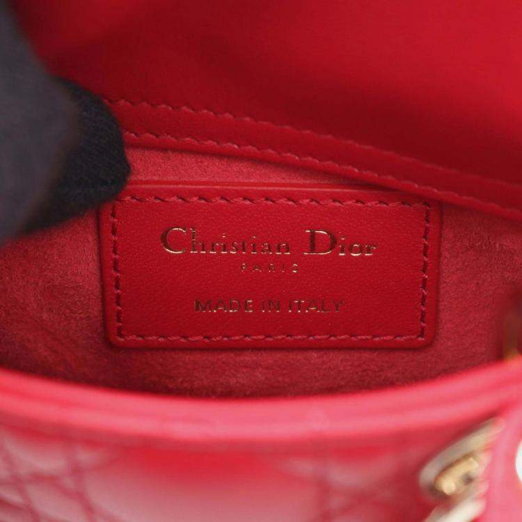 Pre Owned Dior Red Micro Lambskin Cannage Lady Dior