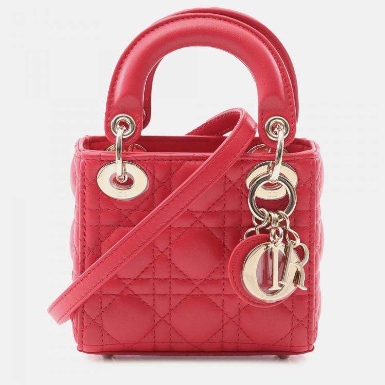 Pre Owned Dior Red Micro Lambskin Cannage Lady Dior
