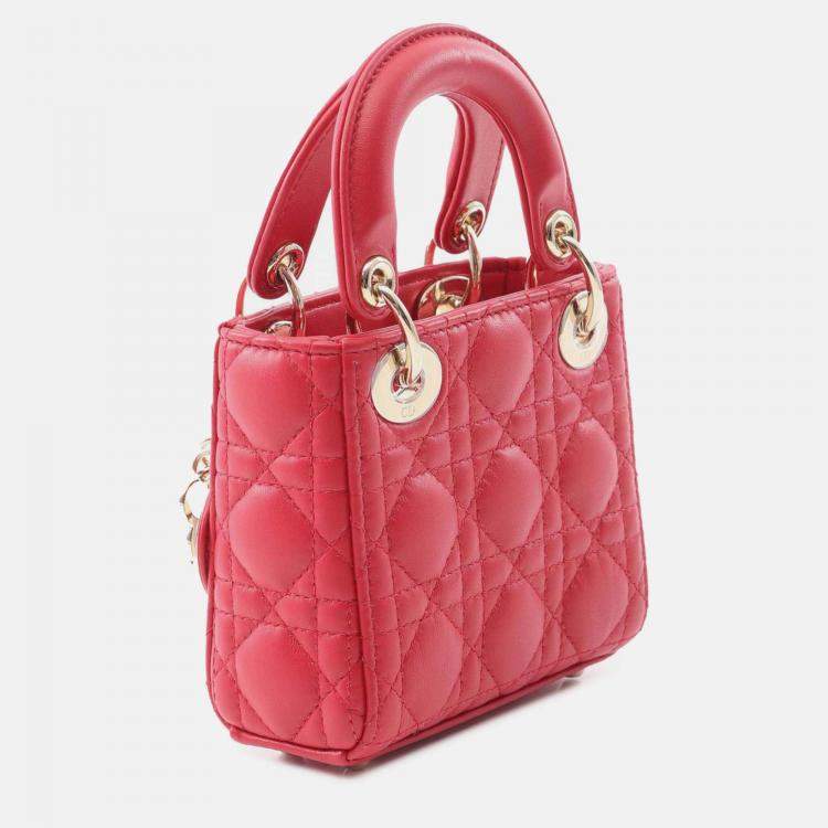Pre Owned Dior Red Micro Lambskin Cannage Lady Dior
