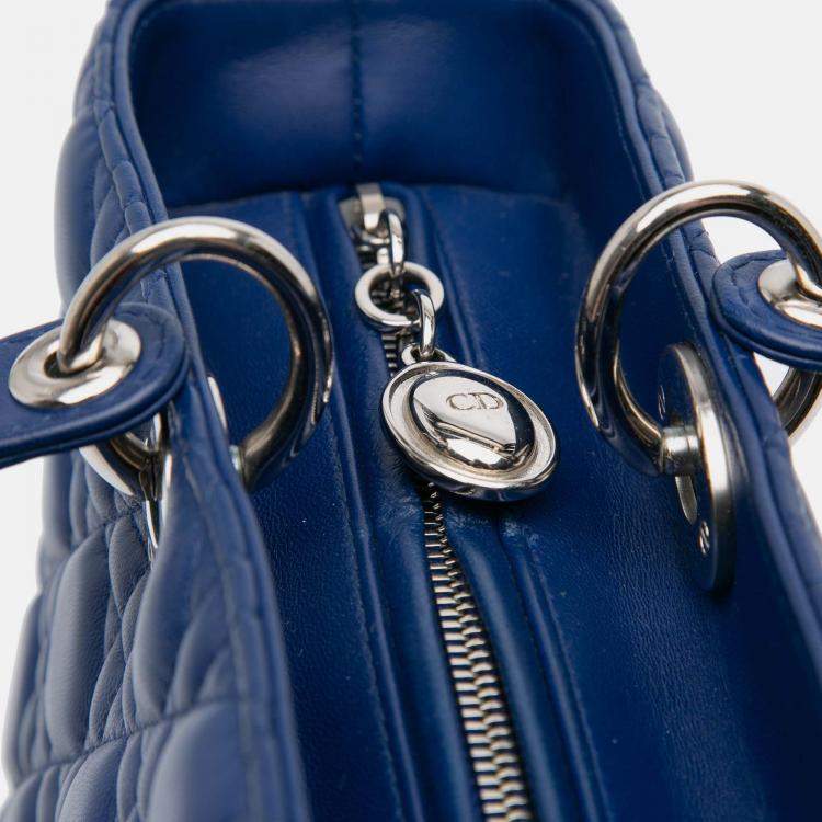 Pre Owned Dior Blue Large Lambskin Cannage Lady Dior