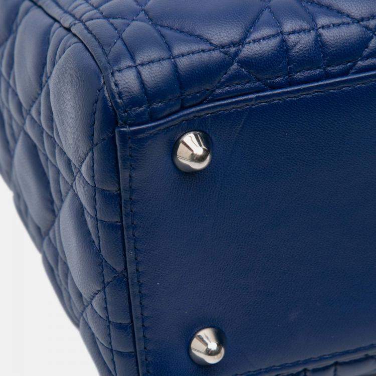 Pre Owned Dior Blue Large Lambskin Cannage Lady Dior