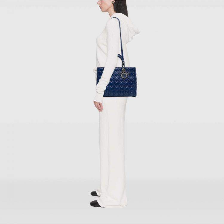 Pre Owned Dior Blue Large Lambskin Cannage Lady Dior