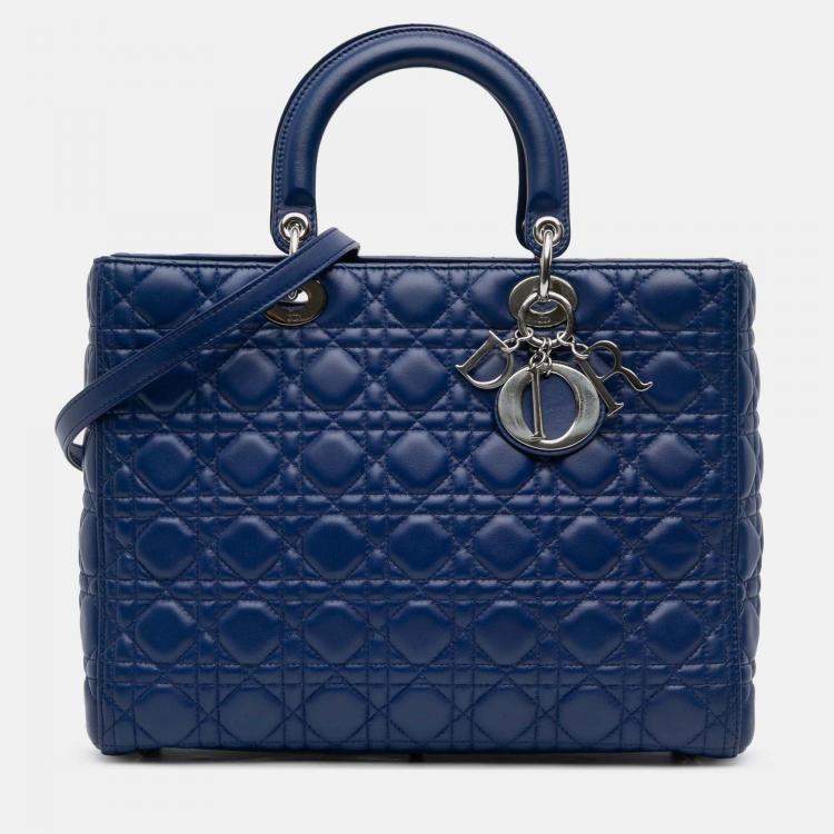 Pre Owned Dior Blue Large Lambskin Cannage Lady Dior