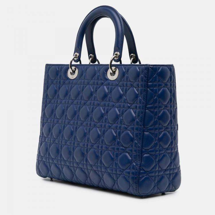 Pre Owned Dior Blue Large Lambskin Cannage Lady Dior