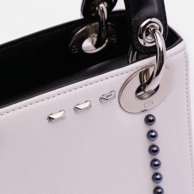 Pre Owned Dior Black White Mini Studded Lambskin Crystal Pearl Lady Dior