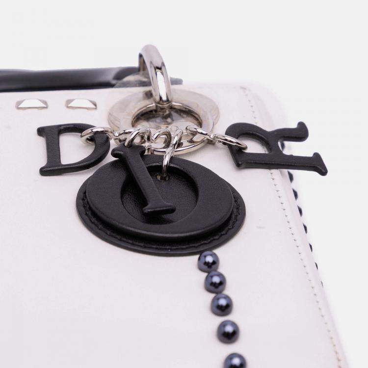 Pre Owned Dior Black White Mini Studded Lambskin Crystal Pearl Lady Dior