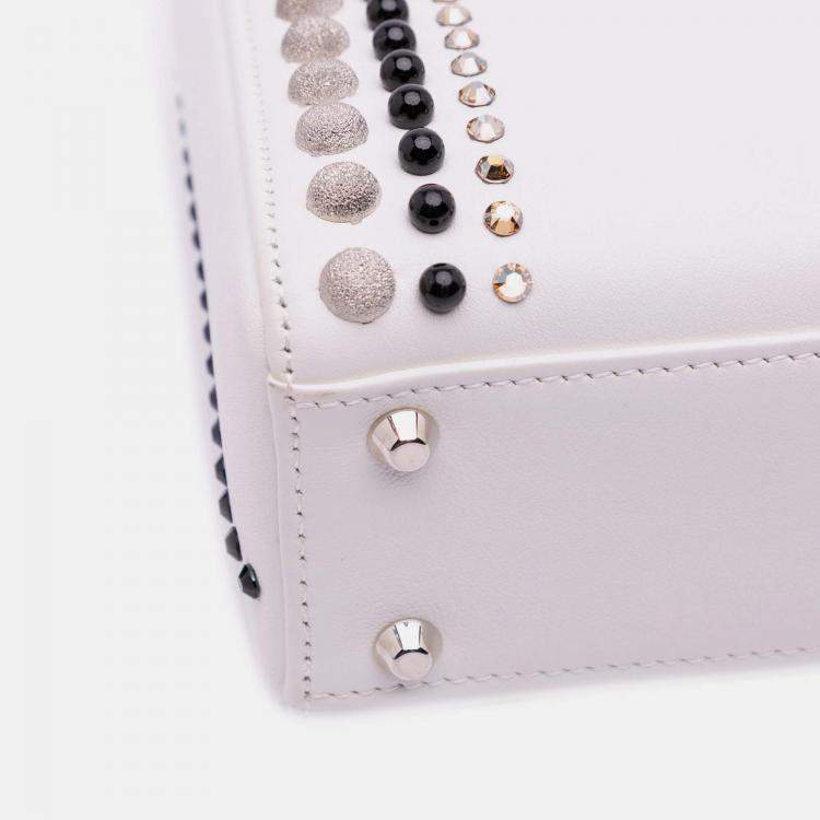 Pre Owned Dior Black White Mini Studded Lambskin Crystal Pearl Lady Dior