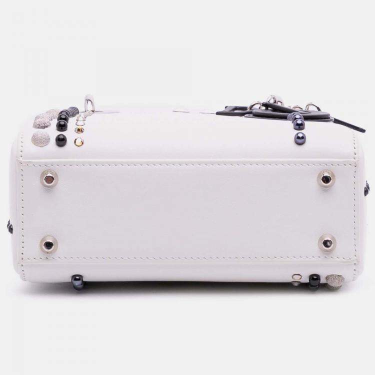 Pre Owned Dior Black White Mini Studded Lambskin Crystal Pearl Lady Dior