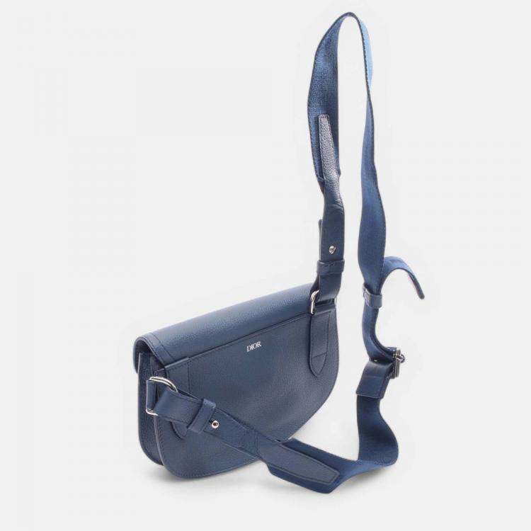 Pre Owned Dior Blue Grained Calfskin Saddle Pouch