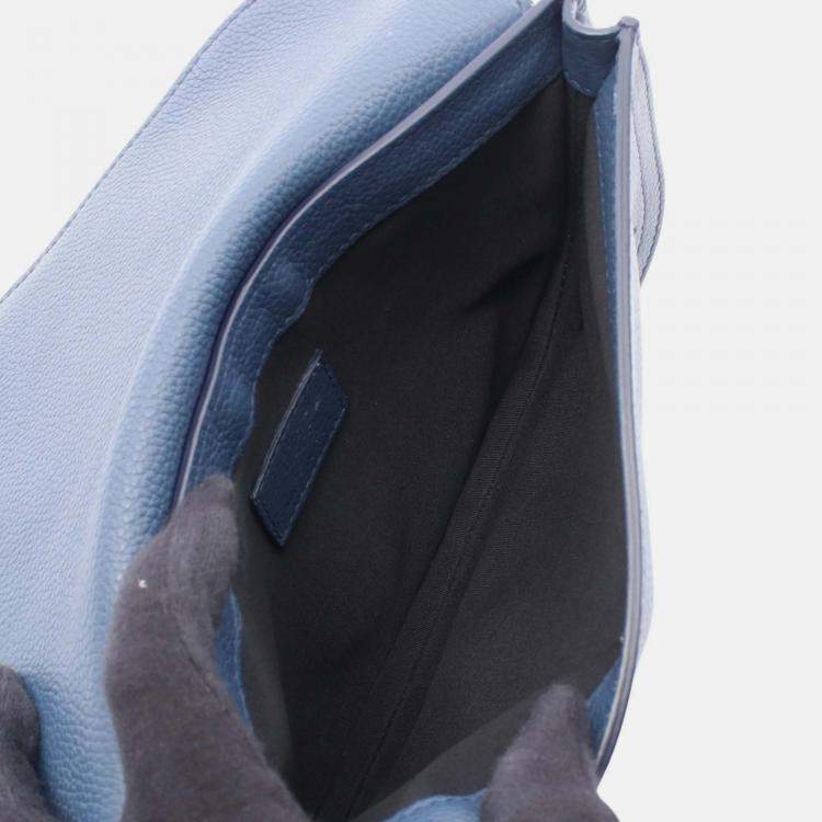 Pre Owned Dior Blue Grained Calfskin Saddle Pouch