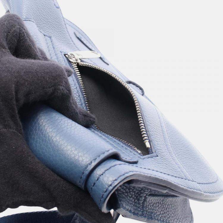 Pre Owned Dior Blue Grained Calfskin Saddle Pouch