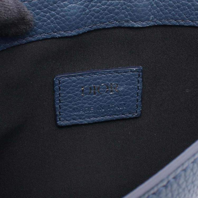 Pre Owned Dior Blue Grained Calfskin Saddle Pouch