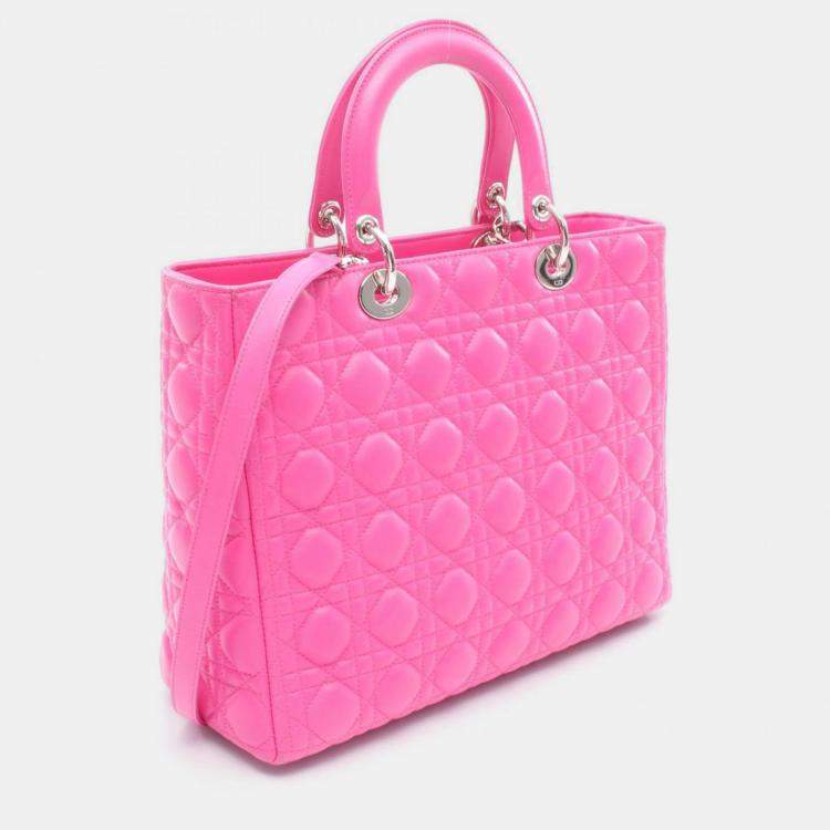 Pre Owned Christian Dior Dior Lady Large Pink Leather Handbag 