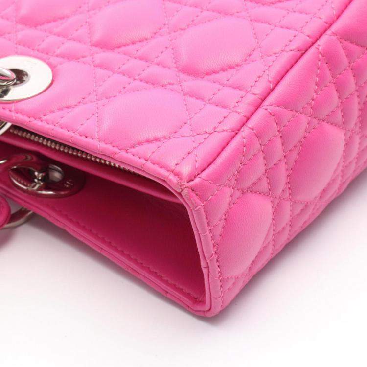 Pre Owned Christian Dior Dior Lady Large Pink Leather Handbag 