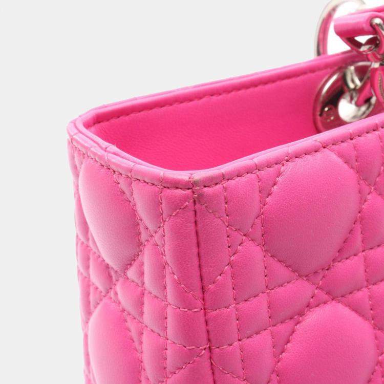 Pre Owned Christian Dior Dior Lady Large Pink Leather Handbag 