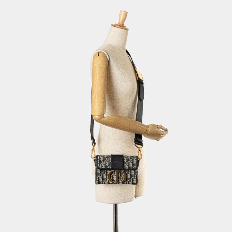 Pre Owned Christian Dior Oblique 30 Montaigne Crossbody Shoulder Bag Navy Beige Leather Jacquard