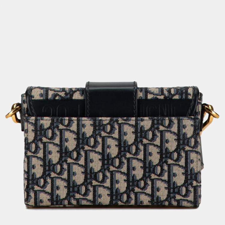 Pre Owned Christian Dior Oblique 30 Montaigne Crossbody Shoulder Bag Navy Beige Leather Jacquard