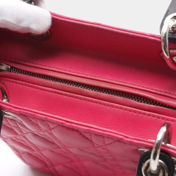 Pre Owned Christian Dior Lady Dior Lady Cannage Handbag Leather Pink Purple Black