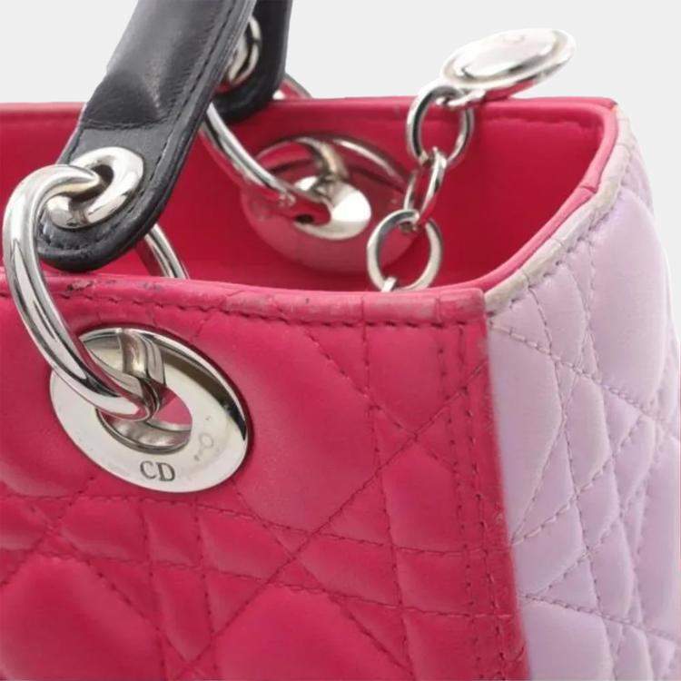 Pre Owned Christian Dior Lady Dior Lady Cannage Handbag Leather Pink Purple Black