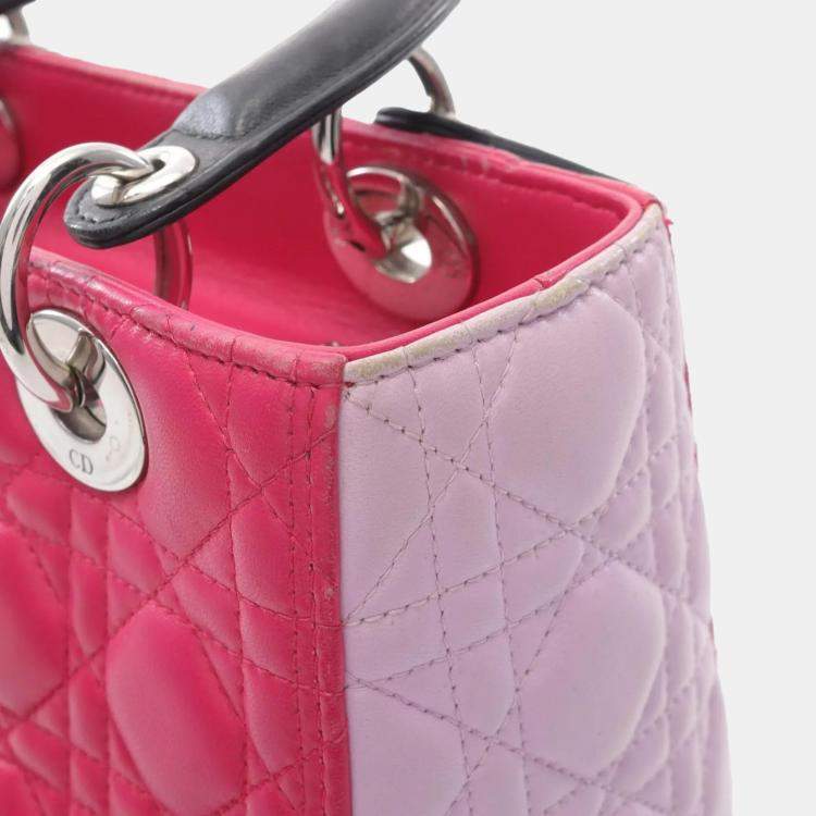 Pre Owned Christian Dior Lady Dior Lady Cannage Handbag Leather Pink Purple Black