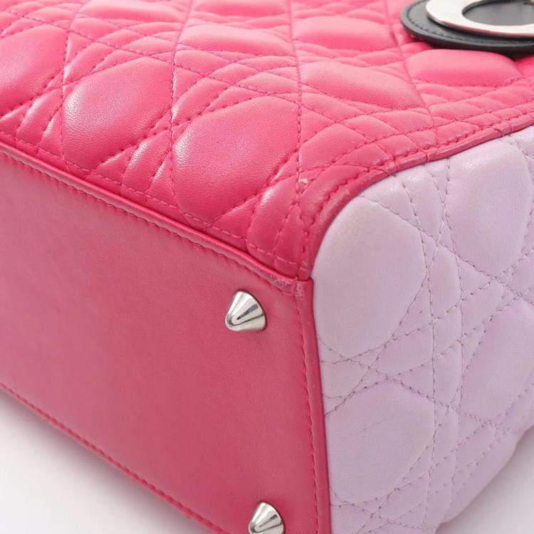 Pre Owned Christian Dior Lady Dior Lady Cannage Handbag Leather Pink Purple Black